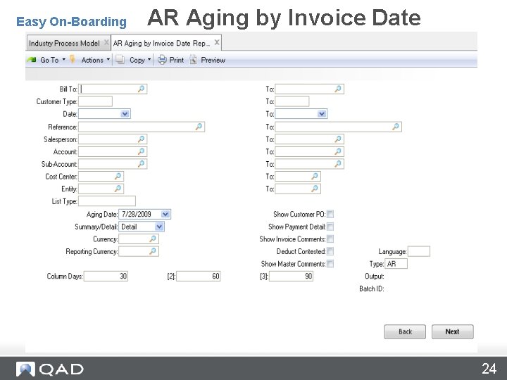 AR Aging Reports 27. 16/17/18 AR Aging by Invoice Date Easy On-Boarding 24 