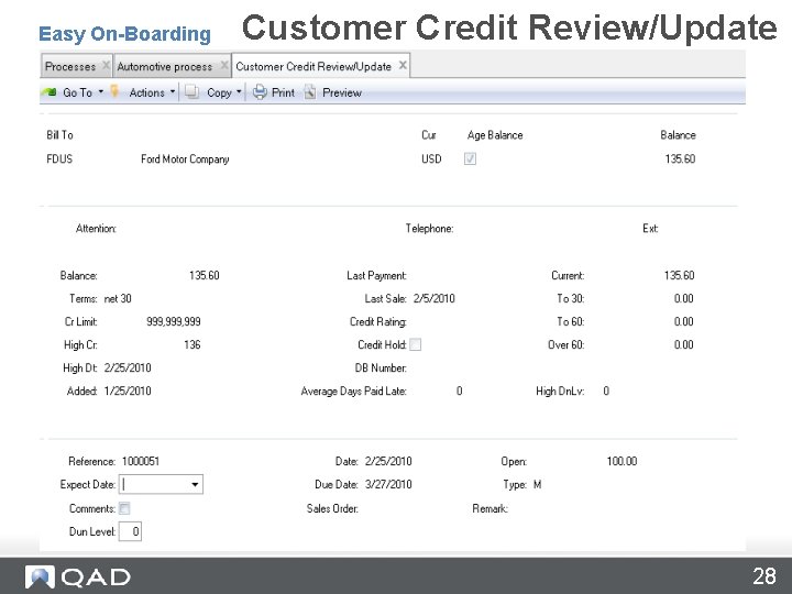 Customer Credit Review/Update - 27. 10 Easy On-Boarding Customer Credit Review/Update 28 