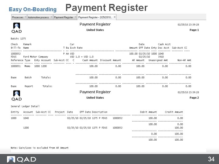 Print Payment Register – 27. 6. 6 Payment Register Easy On-Boarding 34 