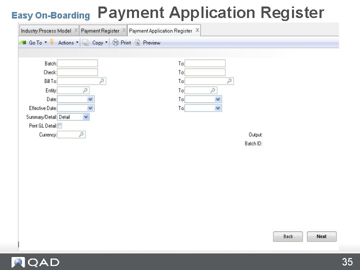 Payment Application Register – 27. 6. 10 Easy On-Boarding Payment Application Register 35 