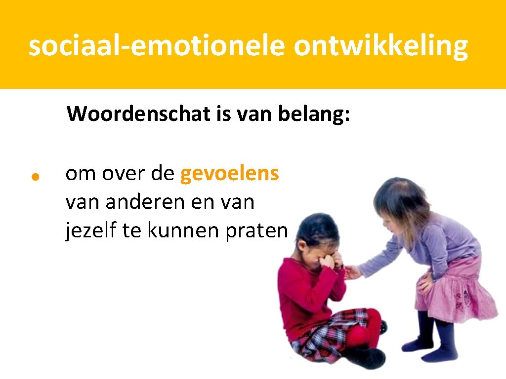 sociaal-emotionele ontwikkeling Woordenschat is van belang: om zelfvertrouwen te krijgen om over de gevoelens