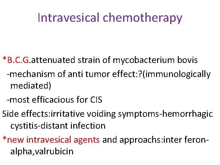 Intravesical chemotherapy *B. C. G. attenuated strain of mycobacterium bovis -mechanism of anti tumor