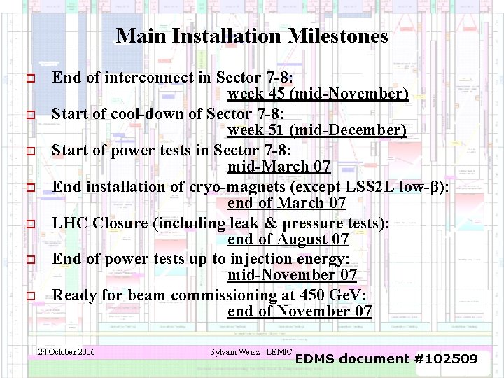 Main Installation Milestones o o o o End of interconnect in Sector 7 -8: