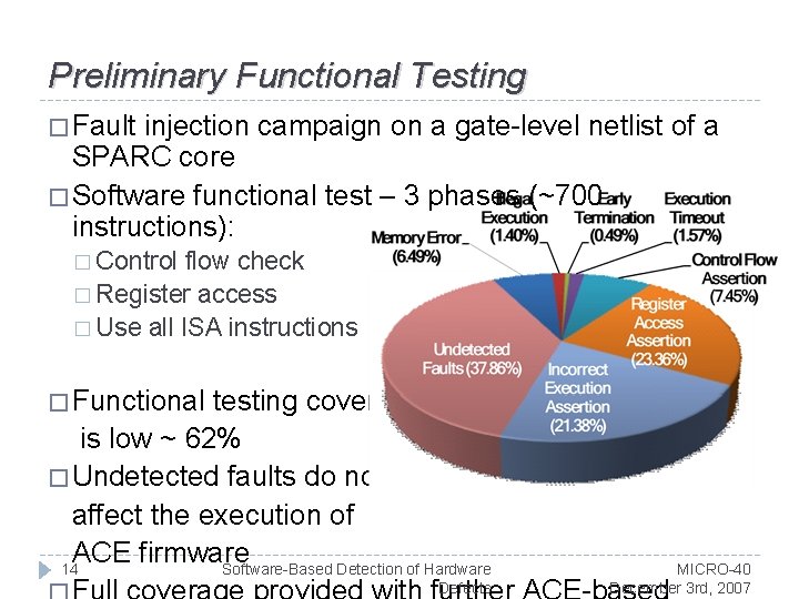 Preliminary Functional Testing � Fault injection campaign on a gate-level netlist of a SPARC