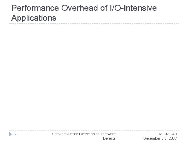 Performance Overhead of I/O-Intensive Applications 23 Software-Based Detection of Hardware Defects MICRO-40 December 3