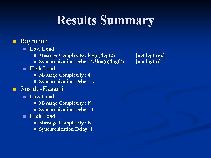 Results Summary n Raymond n Low Load n n n High Load n n