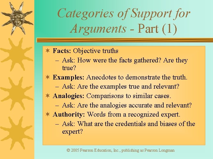 Categories of Support for Arguments - Part (1) ¬ Facts: Objective truths – Ask: