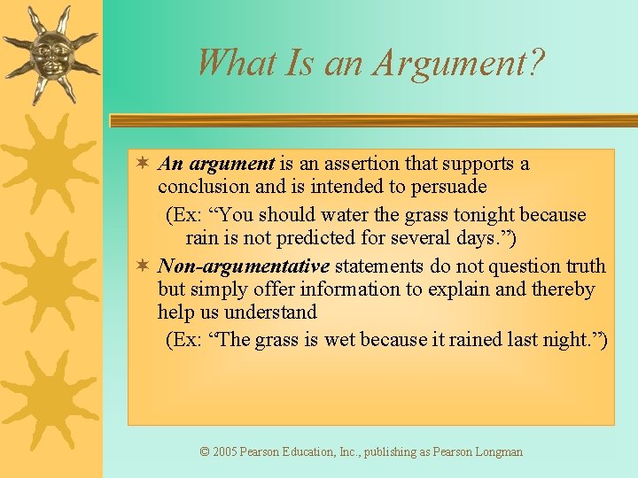 What Is an Argument? ¬ An argument is an assertion that supports a conclusion