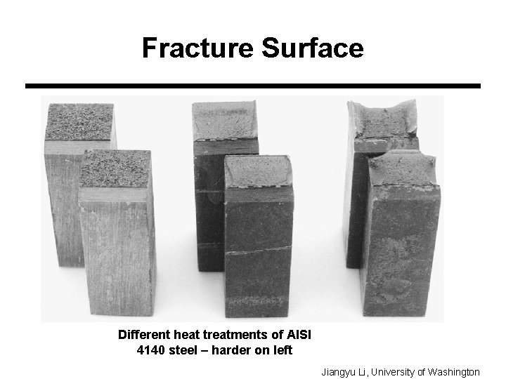 Fracture Surface Different heat treatments of AISI 4140 steel – harder on left Jiangyu