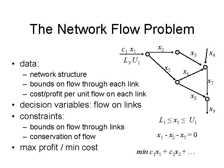 The Network Flow Problem • data: c 1 x 1 L 1, U 1