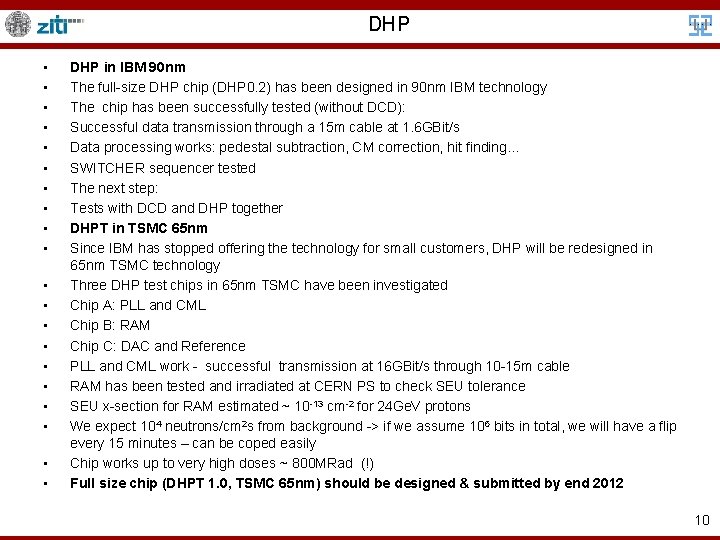 DHP • • • • • DHP in IBM 90 nm The full-size DHP