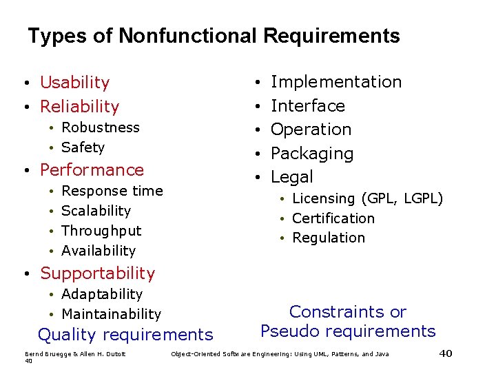 Types of Nonfunctional Requirements • Usability • Reliability • • • Robustness • Safety Types of Nonfunctional Requirements • Usability • Reliability • • • Robustness • Safety