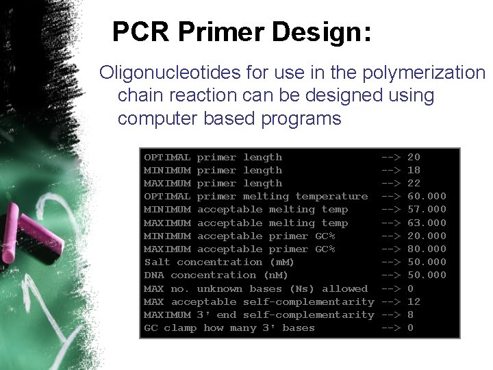 PCR Primer Design: Oligonucleotides for use in the polymerization chain reaction can be designed