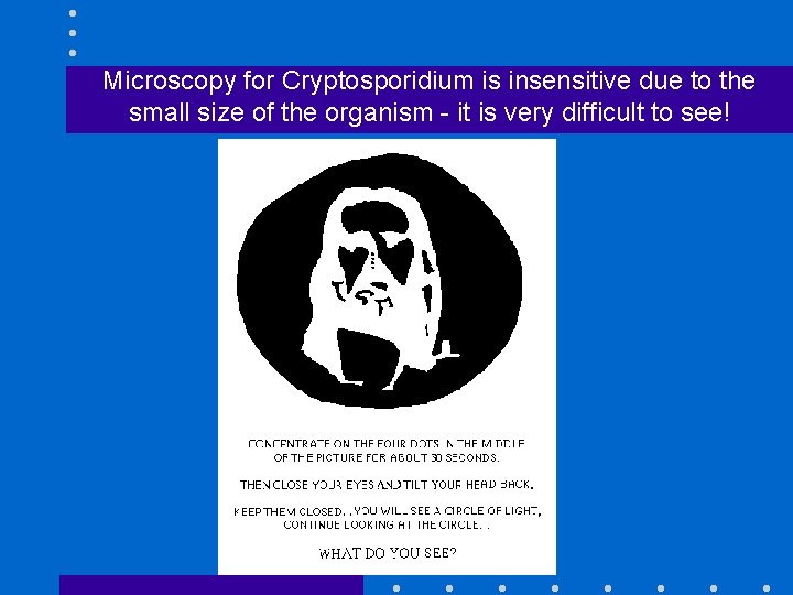 Microscopy for Cryptosporidium is insensitive due to the small size of the organism -