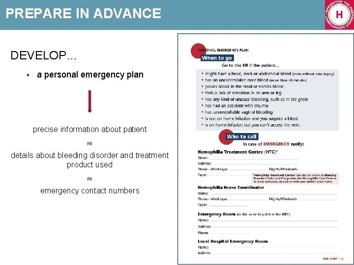 PREPARE IN ADVANCE DEVELOP… § a personal emergency plan precise information about patient details