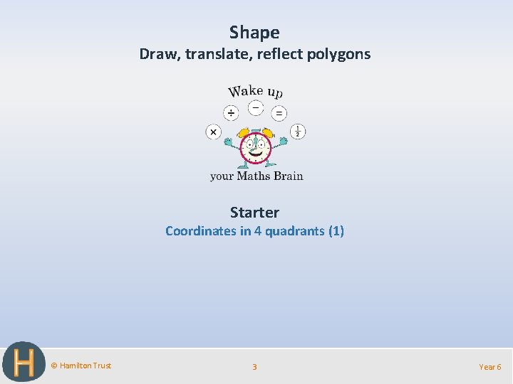 Shape Draw, translate, reflect polygons Starter Coordinates in 4 quadrants (1) © Hamilton Trust