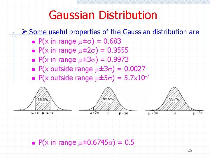 Gaussian Distribution Ø Some useful properties of the Gaussian distribution are in range m±s)