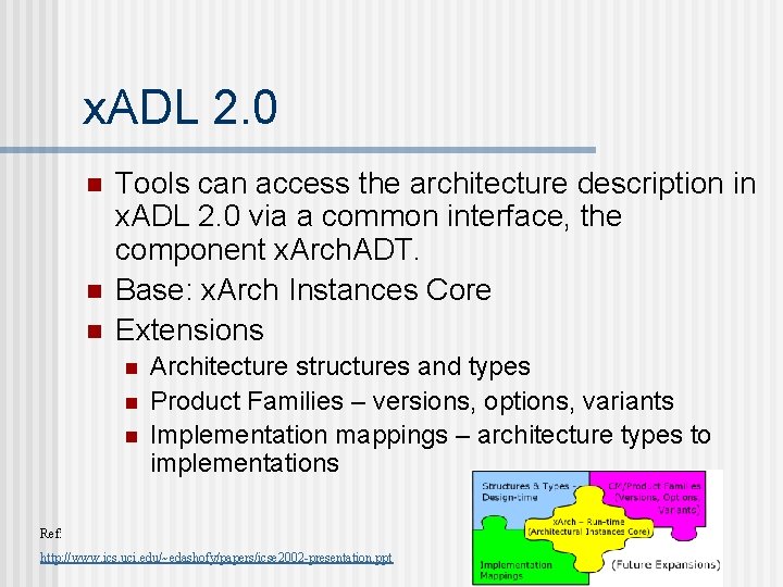 x. ADL 2. 0 n n n Tools can access the architecture description in