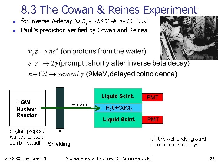 8. 3 The Cowan & Reines Experiment n n for inverse b-decay @ En