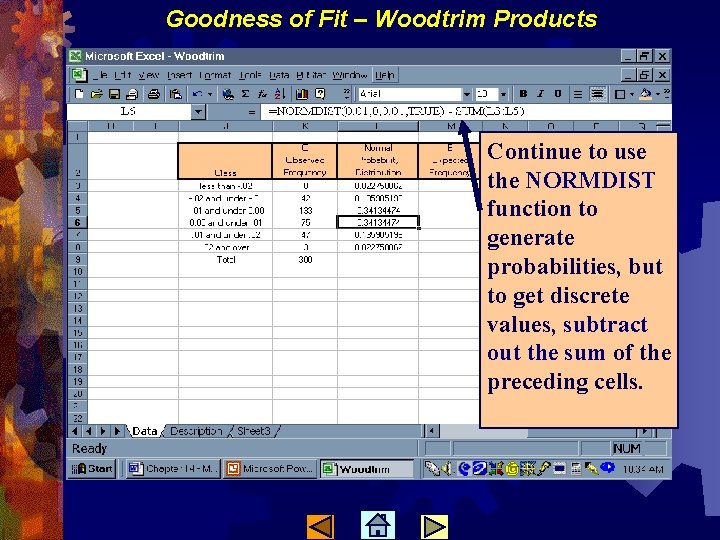 Goodness of Fit – Woodtrim Products Continue to use the NORMDIST function to generate