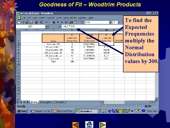 Goodness of Fit – Woodtrim Products To find the Expected Frequencies multiply the Normal