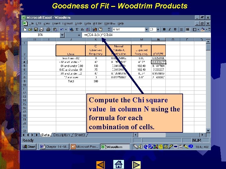 Goodness of Fit – Woodtrim Products Compute the Chi square value in column N