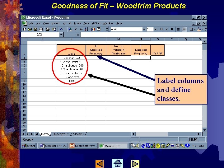 Goodness of Fit – Woodtrim Products Label columns and define classes. 