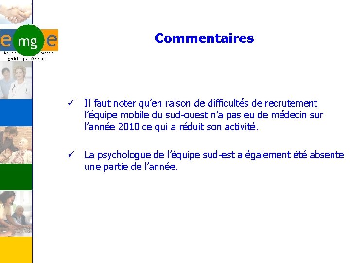 Commentaires ü Il faut noter qu’en raison de difficultés de recrutement l’équipe mobile du