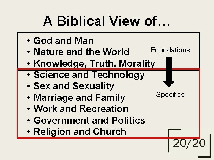 A Biblical View of… • • • God and Man Foundations Nature and the