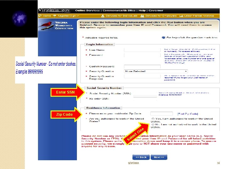 Enter SSN Zip Code ne Se O ct le 9/27/2021 16 