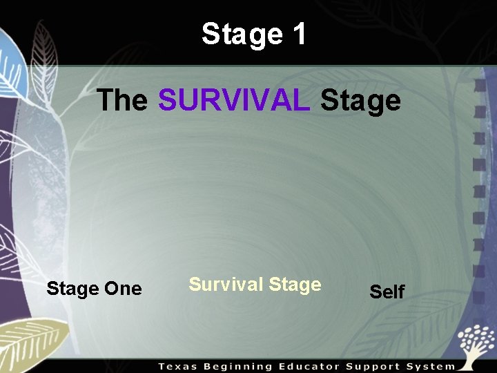 Stage 1 The SURVIVAL Stage One Survival Stage Self 