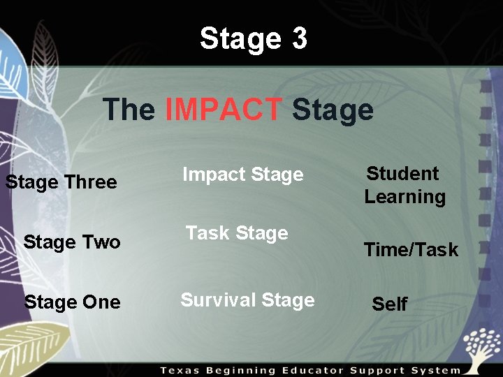 Stage 3 The IMPACT Stage Three Impact Stage Two Task Stage One Survival Stage