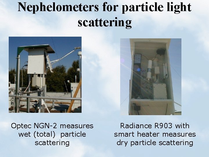 Nephelometers for particle light scattering Optec NGN-2 measures wet (total) particle scattering Radiance R