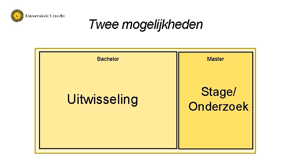 Twee mogelijkheden Bachelor Uitwisseling Master Stage/ Onderzoek 