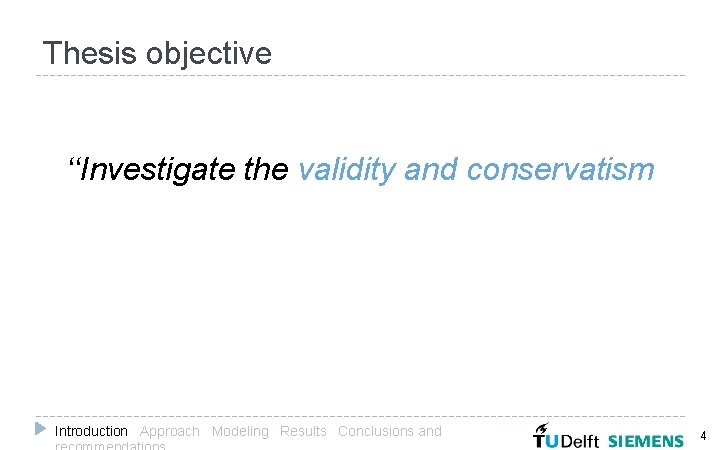 Thesis objective ‘‘Investigate the validity and conservatism Introduction Approach Modeling Results Conclusions and 4