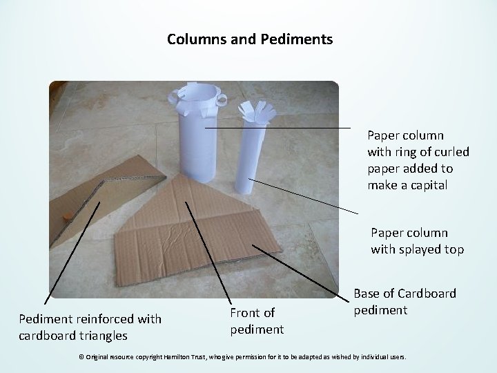 Columns and Pediments Paper column with ring of curled paper added to make a