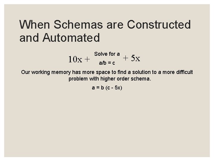 When Schemas are Constructed and Automated 10 x + Solve for a a/b =