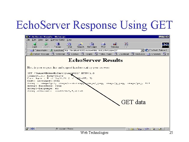 Echo. Server Response Using GET data Web Technologies 25 Echo. Server Response Using GET data Web Technologies 25