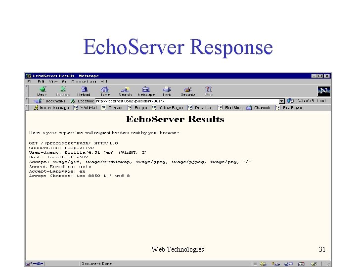 Echo. Server Response Web Technologies 31 Echo. Server Response Web Technologies 31
