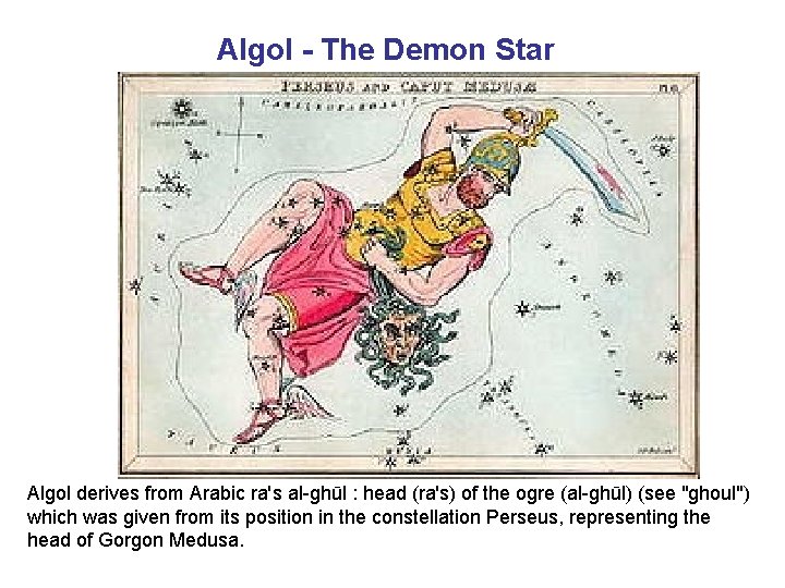 Algol - The Demon Star Algol derives from Arabic ra's al-ghūl : head (ra's)