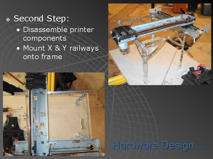 u Second Step: • Disassemble printer components • Mount X & Y railways onto