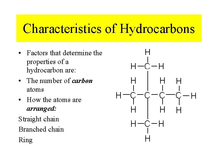 Characteristics of Hydrocarbons • Factors that determine the properties of a hydrocarbon are: •