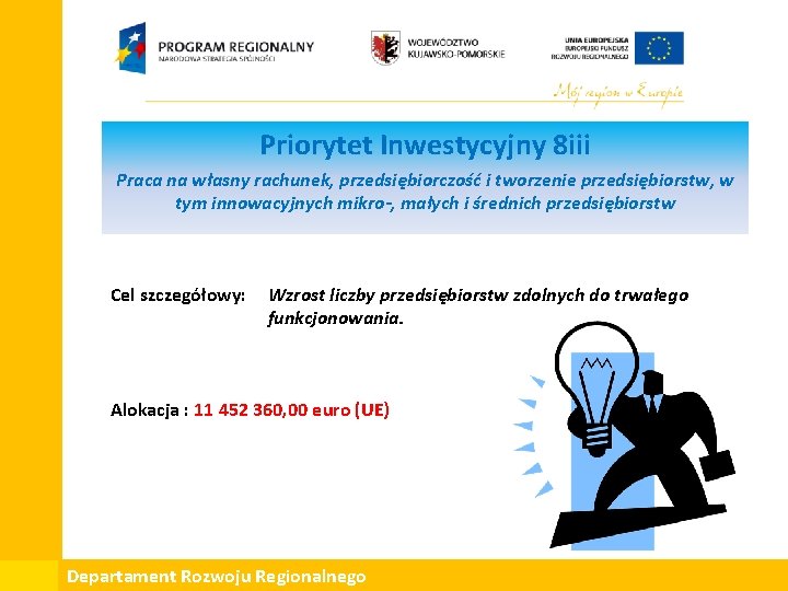 Priorytet Inwestycyjny 8 iii Praca na własny rachunek, przedsiębiorczość i tworzenie przedsiębiorstw, w tym