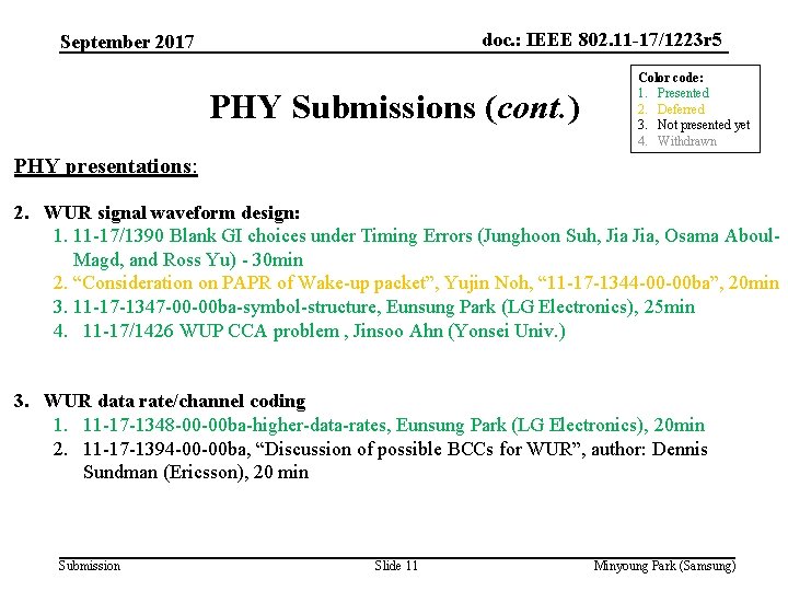 doc. : IEEE 802. 11 -17/1223 r 5 September 2017 PHY Submissions (cont. )