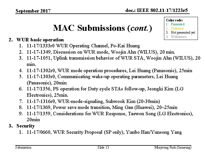 doc. : IEEE 802. 11 -17/1223 r 5 September 2017 MAC Submissions (cont. )