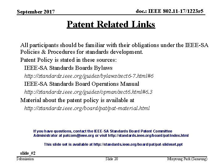 doc. : IEEE 802. 11 -17/1223 r 5 September 2017 Patent Related Links All