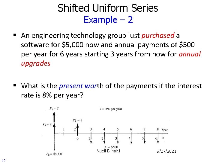 Shifted Uniform Series Example – 2 § An engineering technology group just purchased a