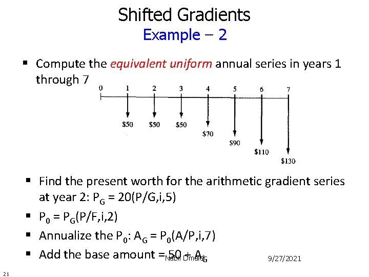 Shifted Gradients Example – 2 § Compute the equivalent uniform annual series in years