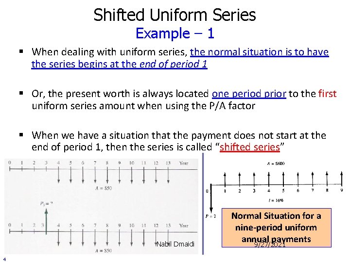 Shifted Uniform Series Example – 1 § When dealing with uniform series, the normal