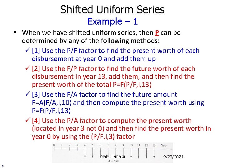 Shifted Uniform Series Example – 1 § When we have shifted uniform series, then